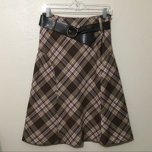 Jones Wear Plaid A-lined Skirt with Belt